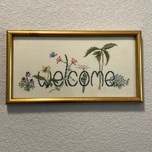 Vintage Framed "Welcome" Cross Stitch